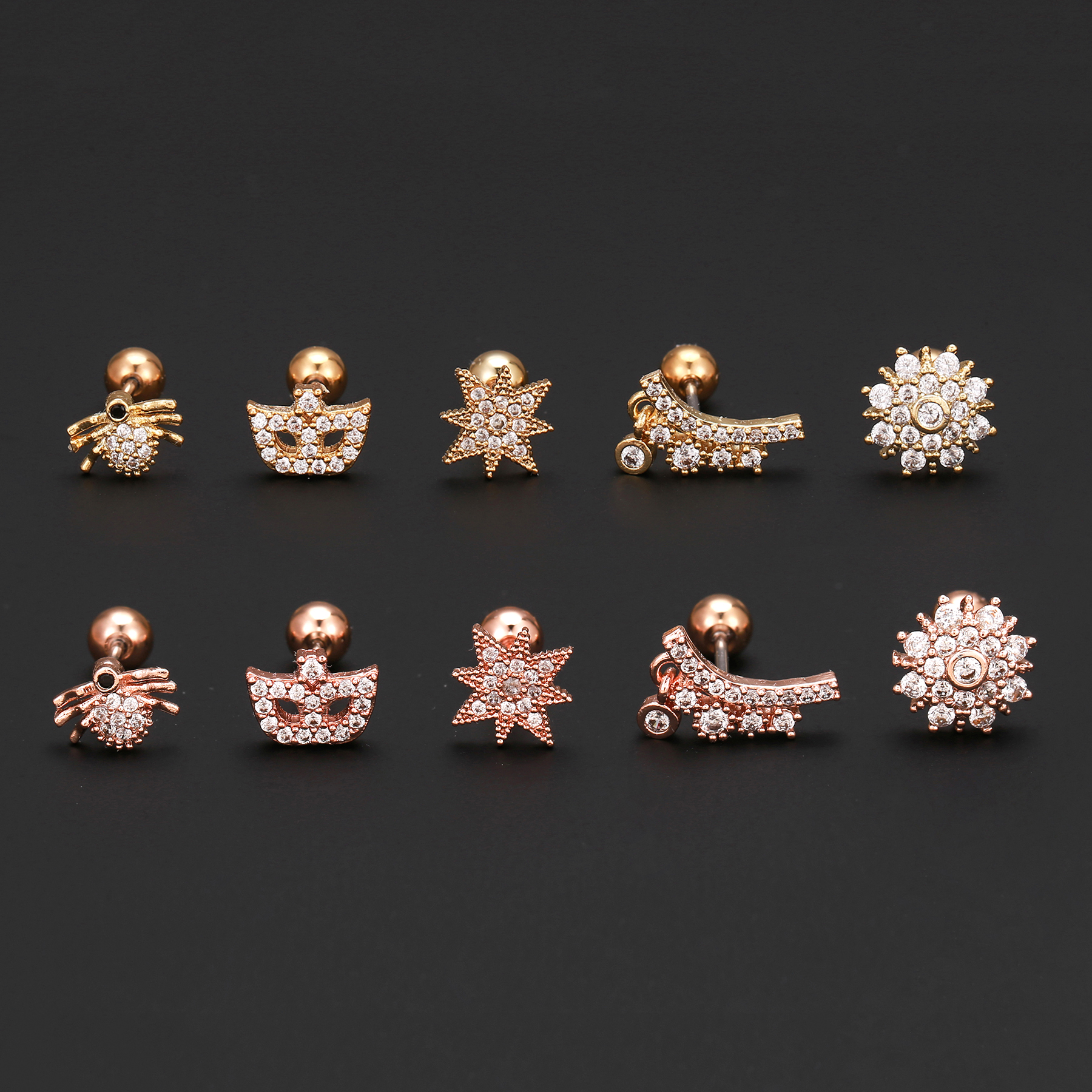 1 Piece Ig Style Simple Style Star Flower Plating Inlay Brass Zircon 18k Gold Plated White Gold Plated Cartilage Earrings display picture 4