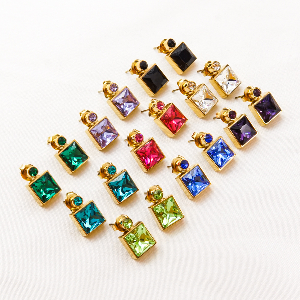 1 Pair Luxurious Square Plating Inlay 304 Stainless Steel Zircon 14K Gold Plated Drop Earrings display picture 3