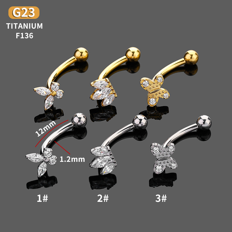 Casual Butterfly G23 Titanium Zircon Eyebrow Nails Belly Ring In Bulk display picture 1
