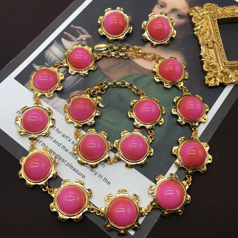 Retro Round Resin Alloy Wholesale Bracelets Earrings Necklace display picture 1