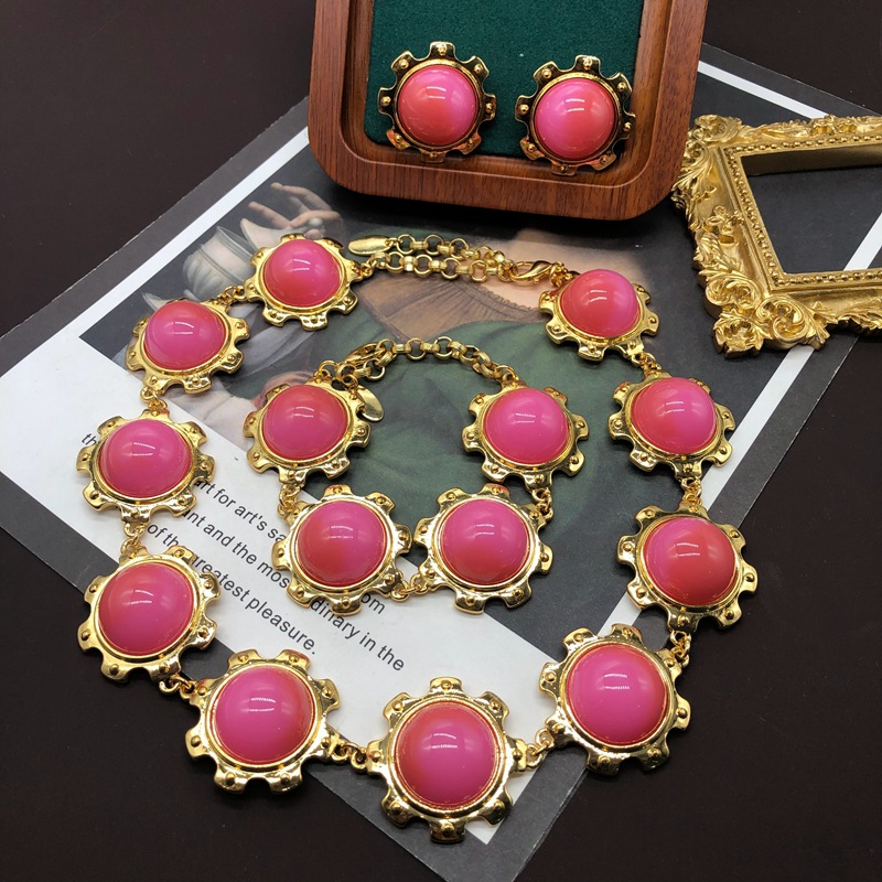 Retro Round Resin Alloy Wholesale Bracelets Earrings Necklace display picture 2