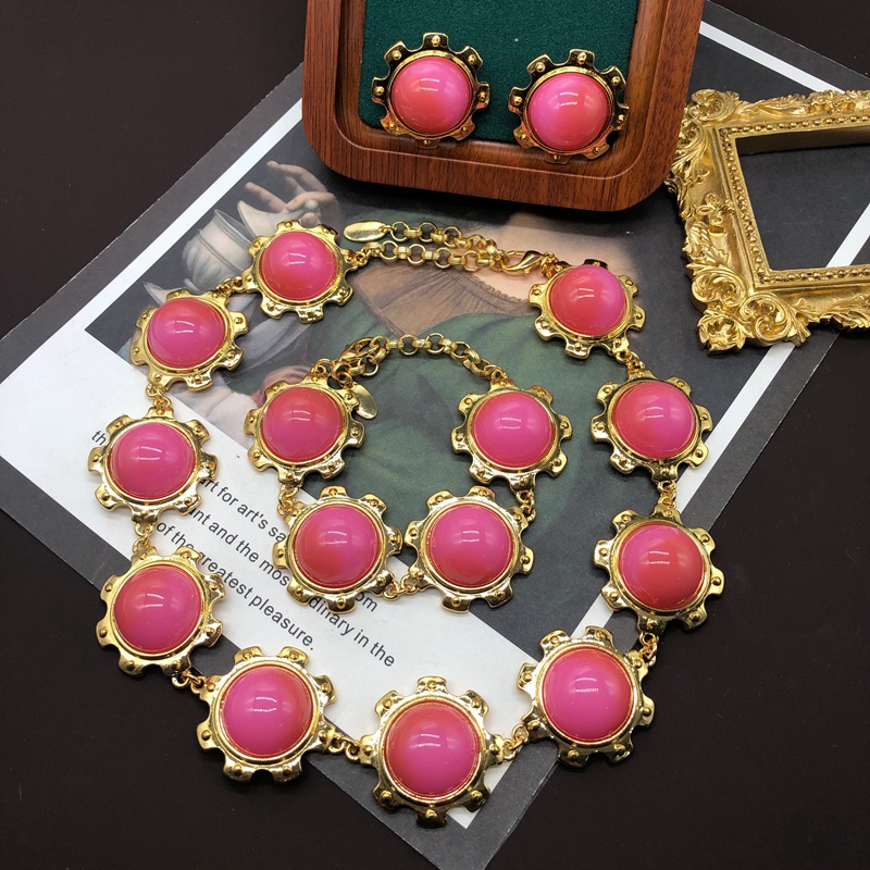 Retro Round Resin Alloy Wholesale Bracelets Earrings Necklace display picture 3