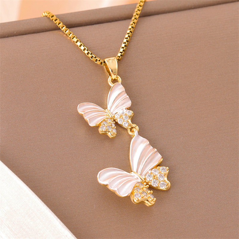 201 Stainless Steel 18K Gold Plated Sweet Enamel Plating Inlay Cross Little Bear Flower Artificial Diamond Pendant Necklace display picture 25