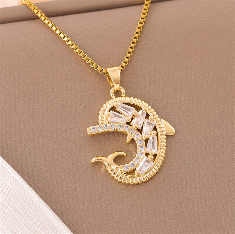 201 Stainless Steel 18K Gold Plated Sweet Enamel Plating Inlay Cross Little Bear Flower Artificial Diamond Pendant Necklace display picture 41