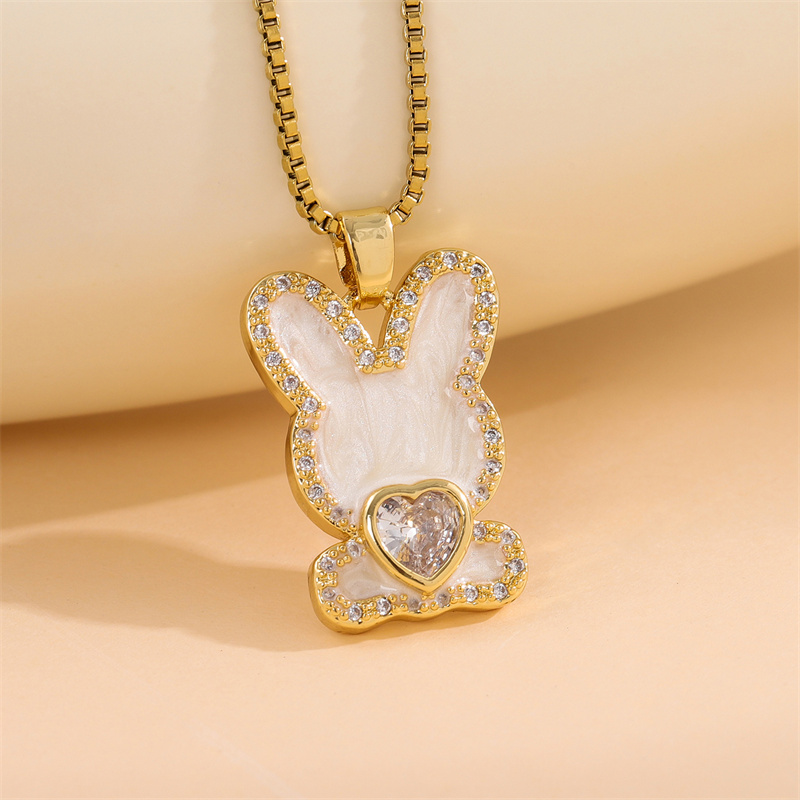 201 Stainless Steel 18K Gold Plated Sweet Enamel Plating Inlay Cross Little Bear Flower Artificial Diamond Pendant Necklace display picture 10