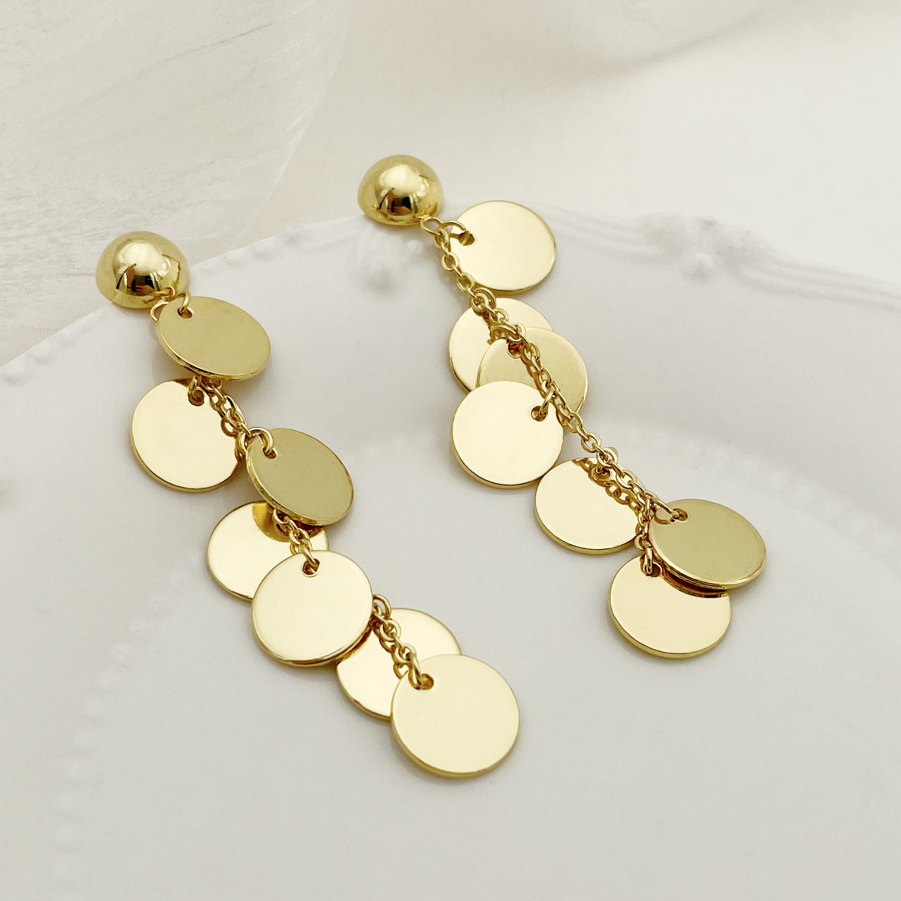 1 Pair Vintage Style Simple Style Round Tassel Plating 304 Stainless Steel Gold Plated Drop Earrings display picture 2