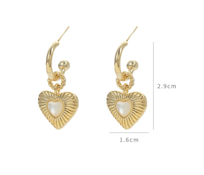 1 Pair Ig Style Heart Shape Plating Inlay Copper Shell Drop Earrings display picture 6