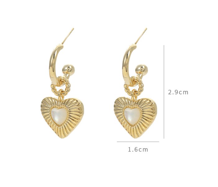 1 Paire Style Ig Forme De Cœur Placage Incruster Le Cuivre Coquille Boucles D'oreilles display picture 6