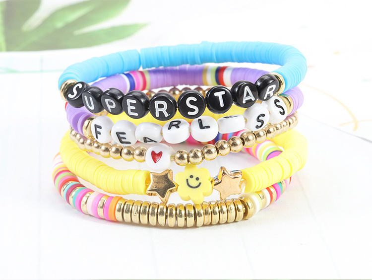 Bohemian Simple Style Letter Colorful Heart Shape Soft Clay Wholesale Bracelets display picture 2