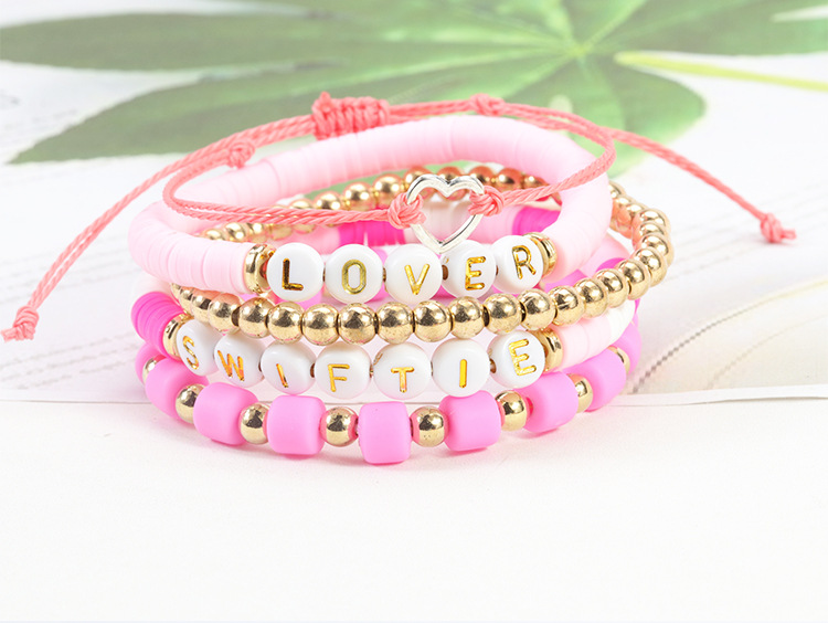 Bohemian Simple Style Letter Colorful Heart Shape Soft Clay Wholesale Bracelets display picture 3