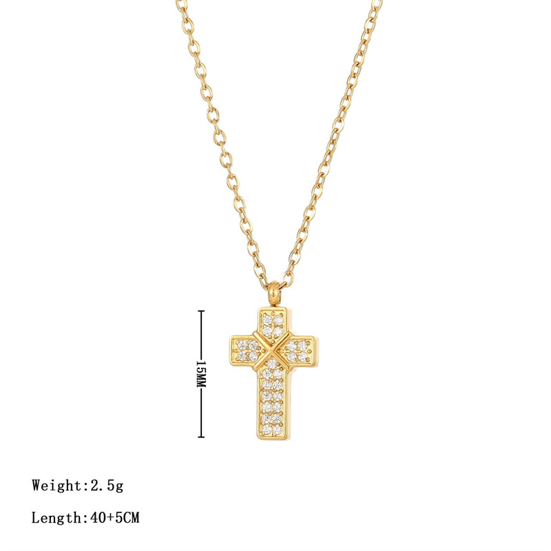 Punk Streetwear Cross Stainless Steel White Gold Plated Gold Plated Zircon Pendant Necklace In Bulk display picture 1