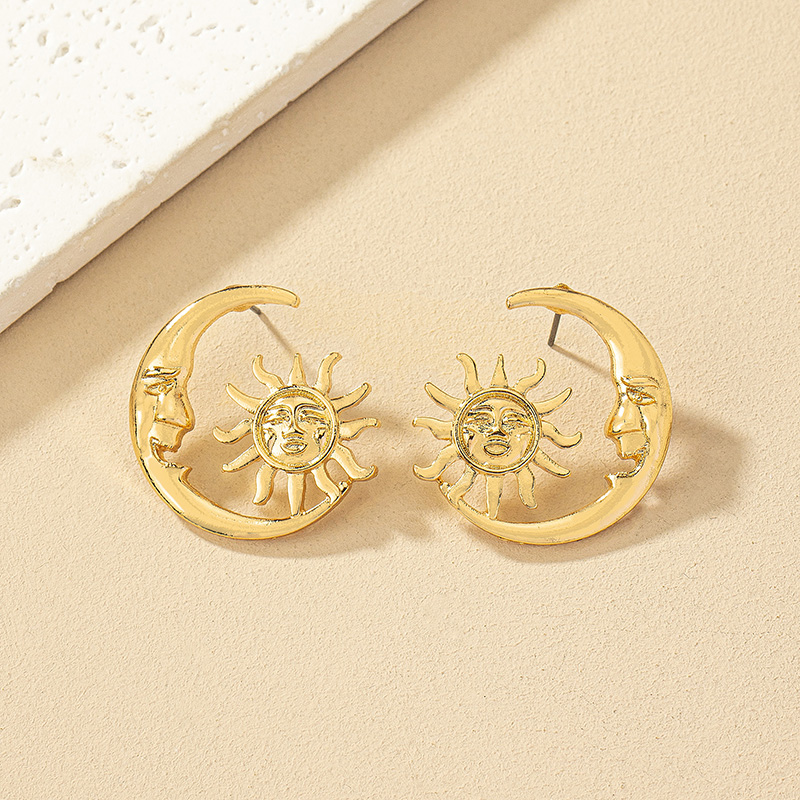 1 Pair Ig Style Simple Style Korean Style Sun Moon Plating Alloy Ear Studs display picture 3