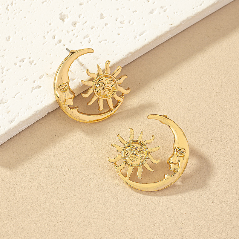1 Pair Ig Style Simple Style Korean Style Sun Moon Plating Alloy Ear Studs display picture 6