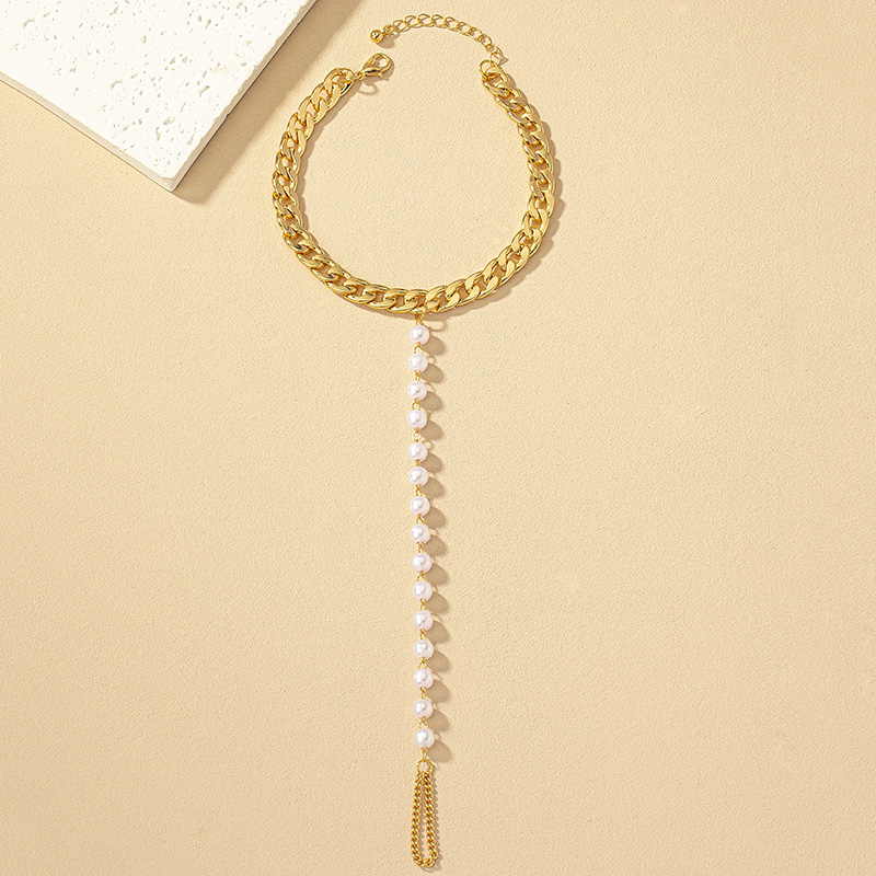Vacation Beach Korean Style Solid Color Imitation Pearl Alloy Wholesale Anklet display picture 3