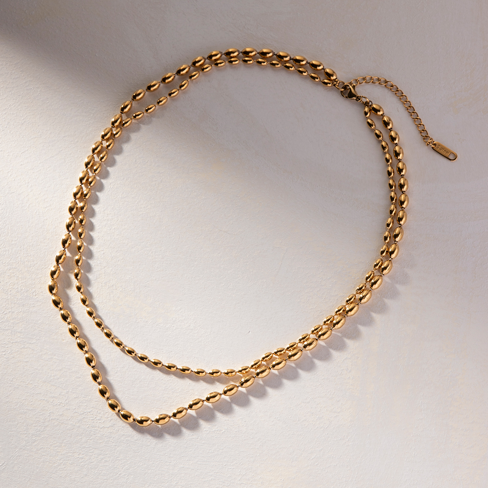 Ig-stil Einfarbig Rostfreier Stahl Überzug 18 Karat Vergoldet Doppellagige Halsketten display picture 3