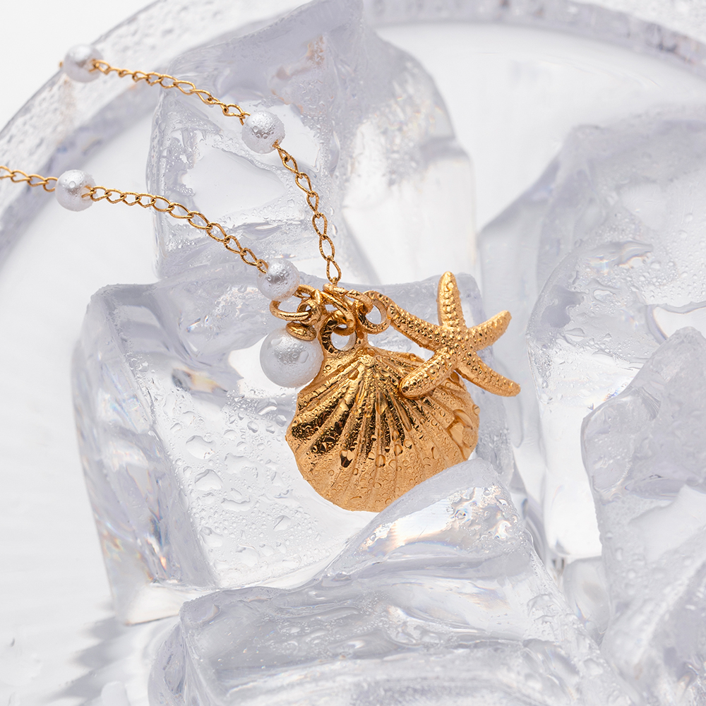 Style Ig Décontractée Étoile De Mer Coquille Acier Inoxydable Perle Placage Plaqué Or 18k Pendentif display picture 6