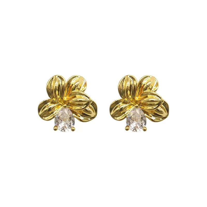 1 Pair Lady Shiny Flower Inlay Alloy Rhinestones Gold Plated Ear Studs display picture 5