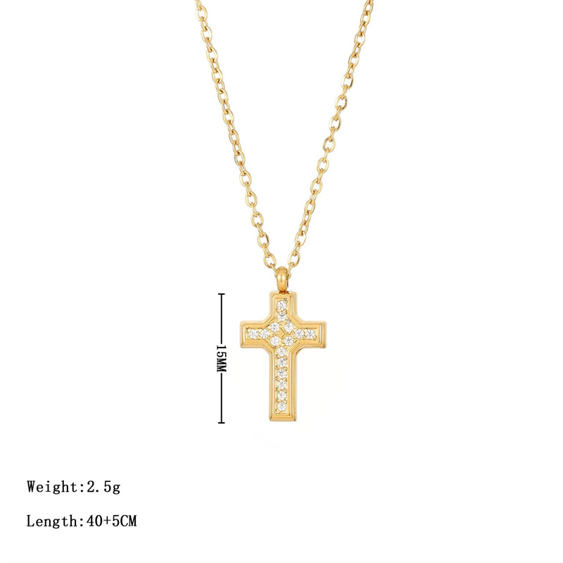 Simple Style Commute Cross Stainless Steel White Gold Plated Gold Plated Zircon Pendant Necklace In Bulk display picture 3