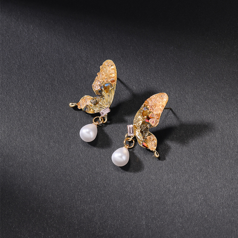 1 Paar Glam Dame Schmetterling Inlay Legierung Strasssteine Tropfenohrringe display picture 1