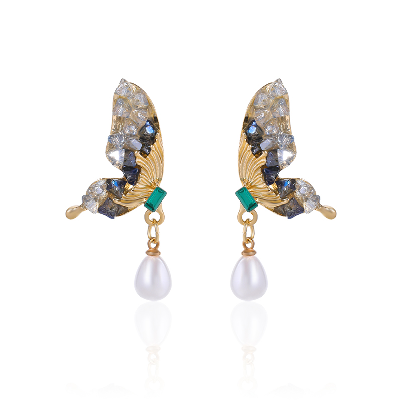 1 Paire Glamour Dame Papillon Incruster Alliage Strass Boucles D'oreilles display picture 4