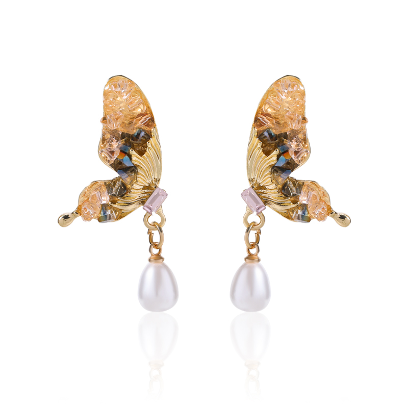 1 Paire Glamour Dame Papillon Incruster Alliage Strass Boucles D'oreilles display picture 3