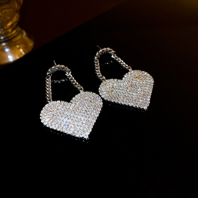 1 Pair Korean Style Heart Shape Inlay Alloy Zircon Drop Earrings display picture 1