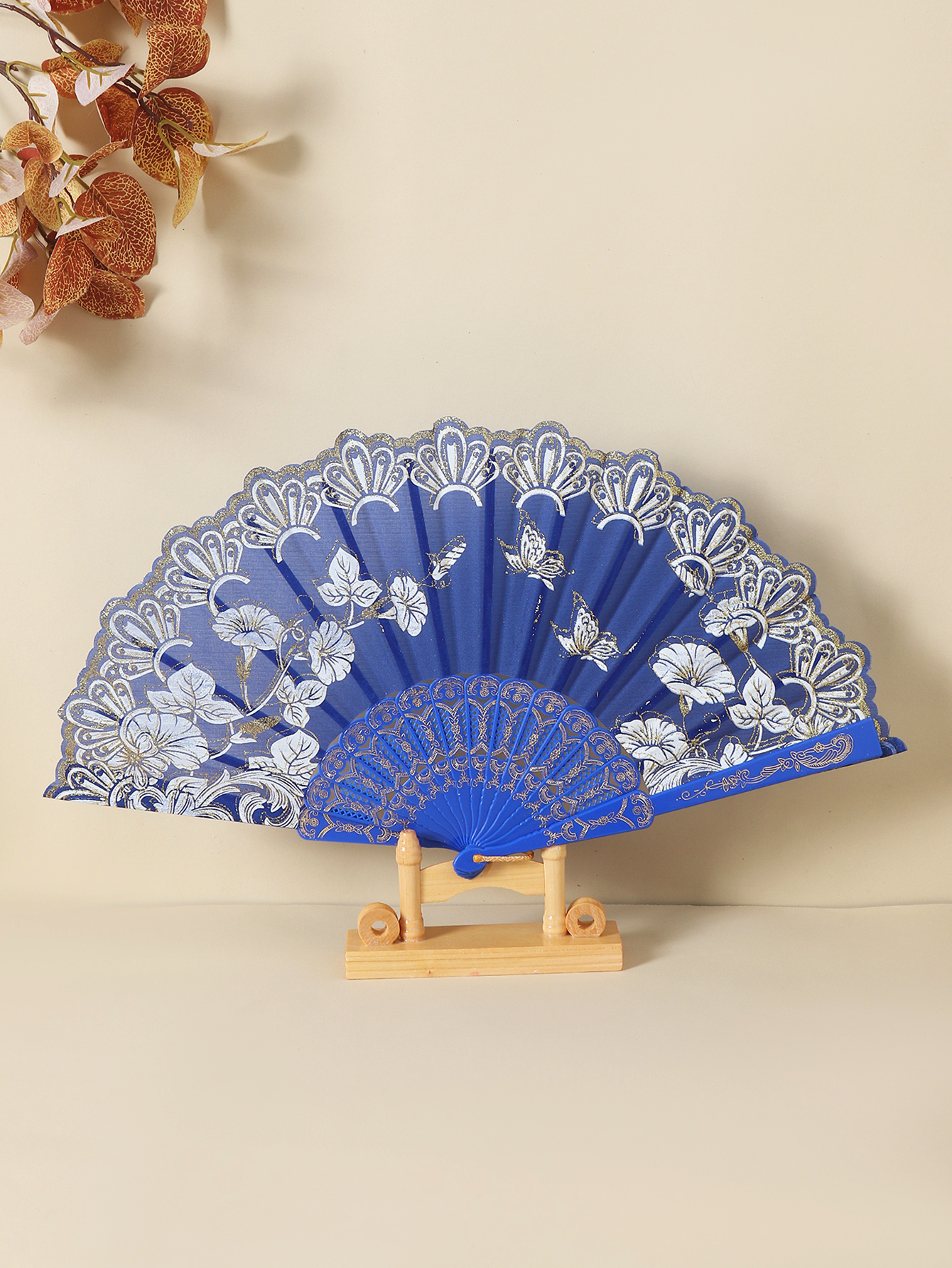 Single Bronzing Large Flower Portable Folding Fan Dance Fan Decorative Fan display picture 3