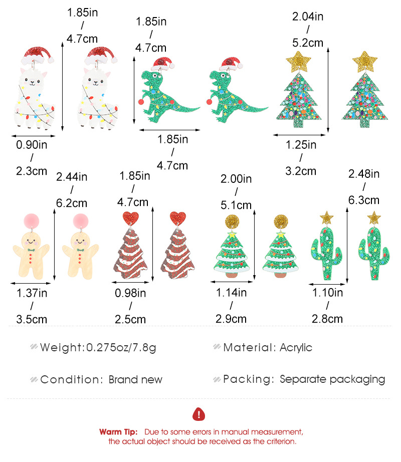 1 زوج غير رسمي أسلوب بسيط صبار شجرة عيد الميلاد أريليك الأقراط المعلقة display picture 1