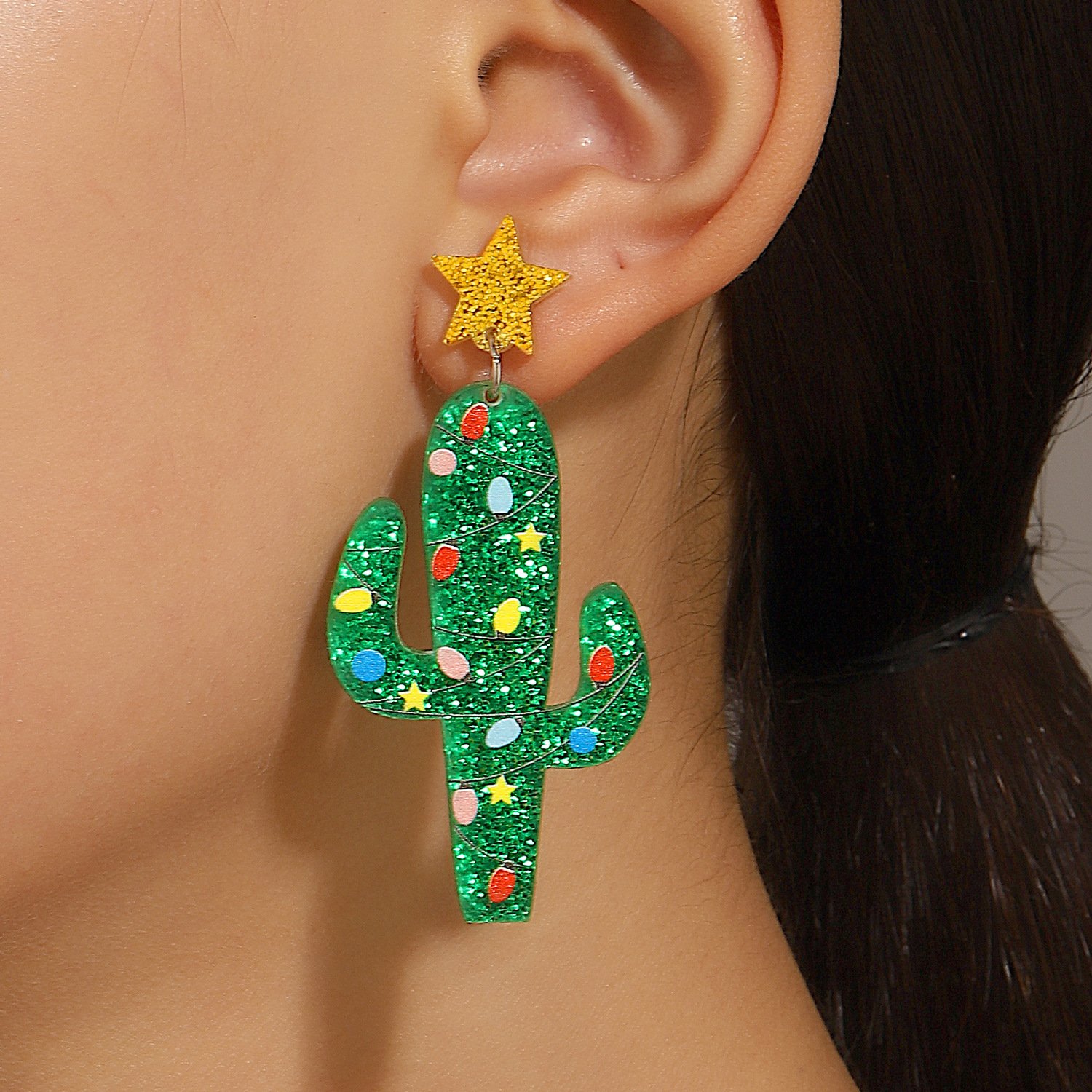 1 Pair Casual Simple Style Cactus Christmas Tree Arylic Drop Earrings display picture 4