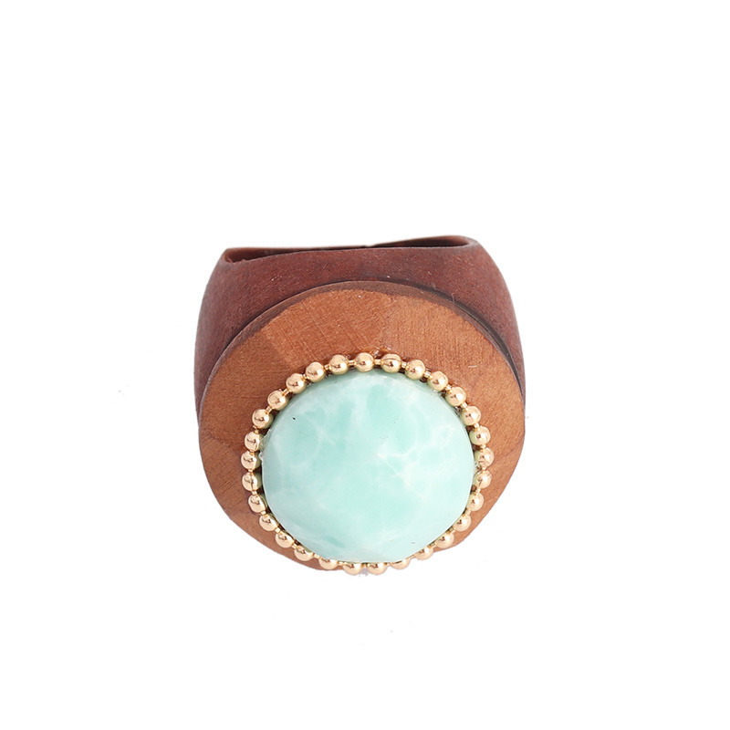 Vintage Style Simple Style Streetwear Round Wood Inlay Turquoise Women's Rings display picture 1