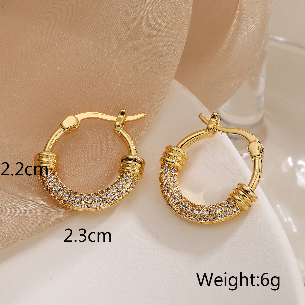 1 Pair Korean Style Geometric Plating Inlay Copper Zircon 18k Gold Plated Hoop Earrings display picture 3