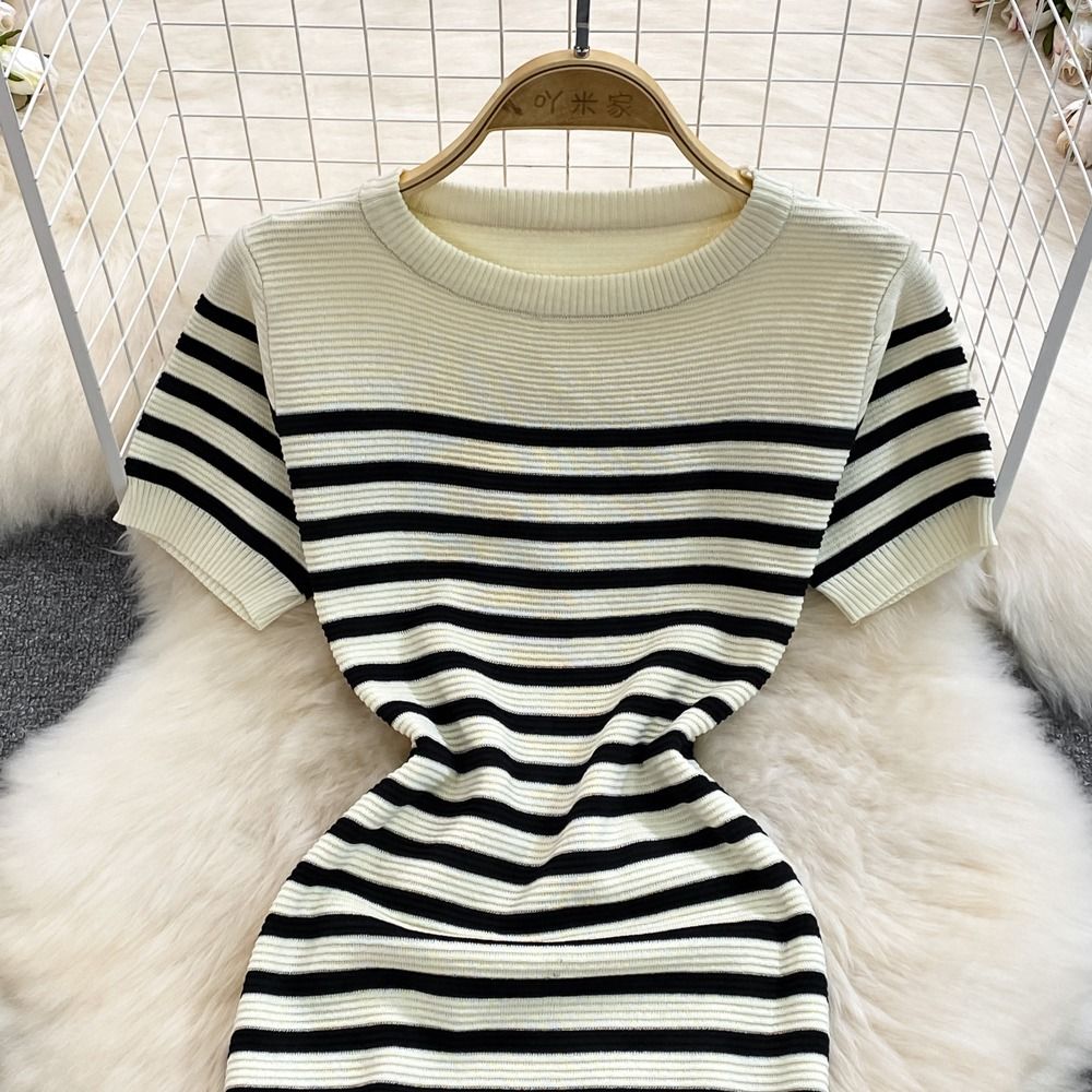 Women's Sheath Dress Casual Round Neck Short Sleeve Stripe Midi Dress Daily display picture 6