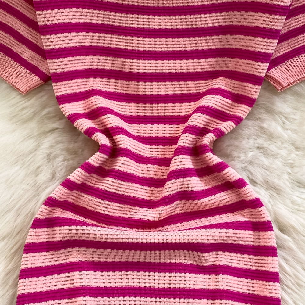 Women's Sheath Dress Casual Round Neck Short Sleeve Stripe Midi Dress Daily display picture 9