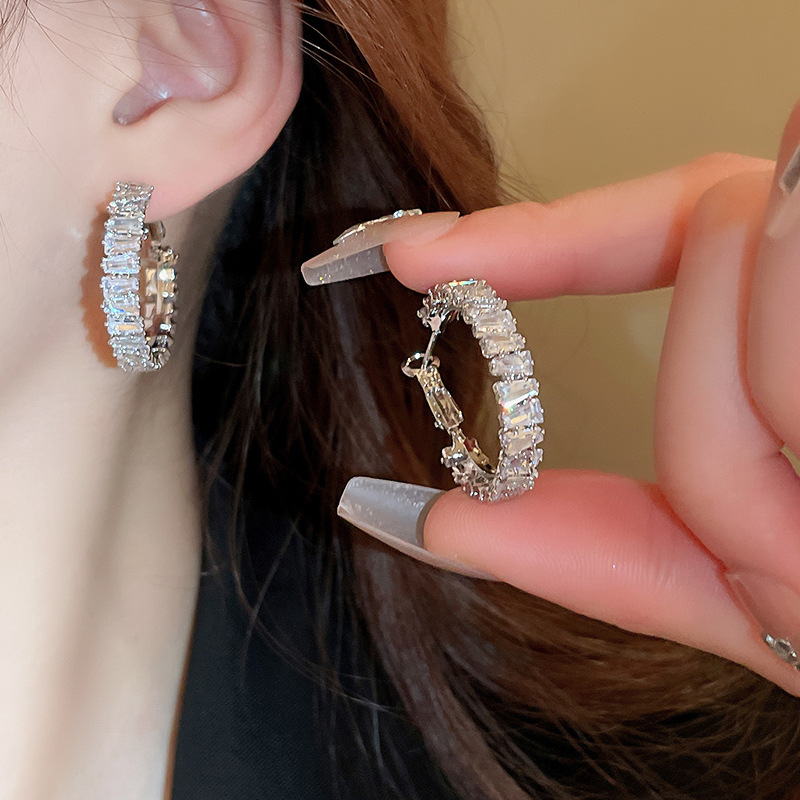 1 Pair Elegant Lady Geometric Inlay Alloy Zircon Hoop Earrings display picture 3