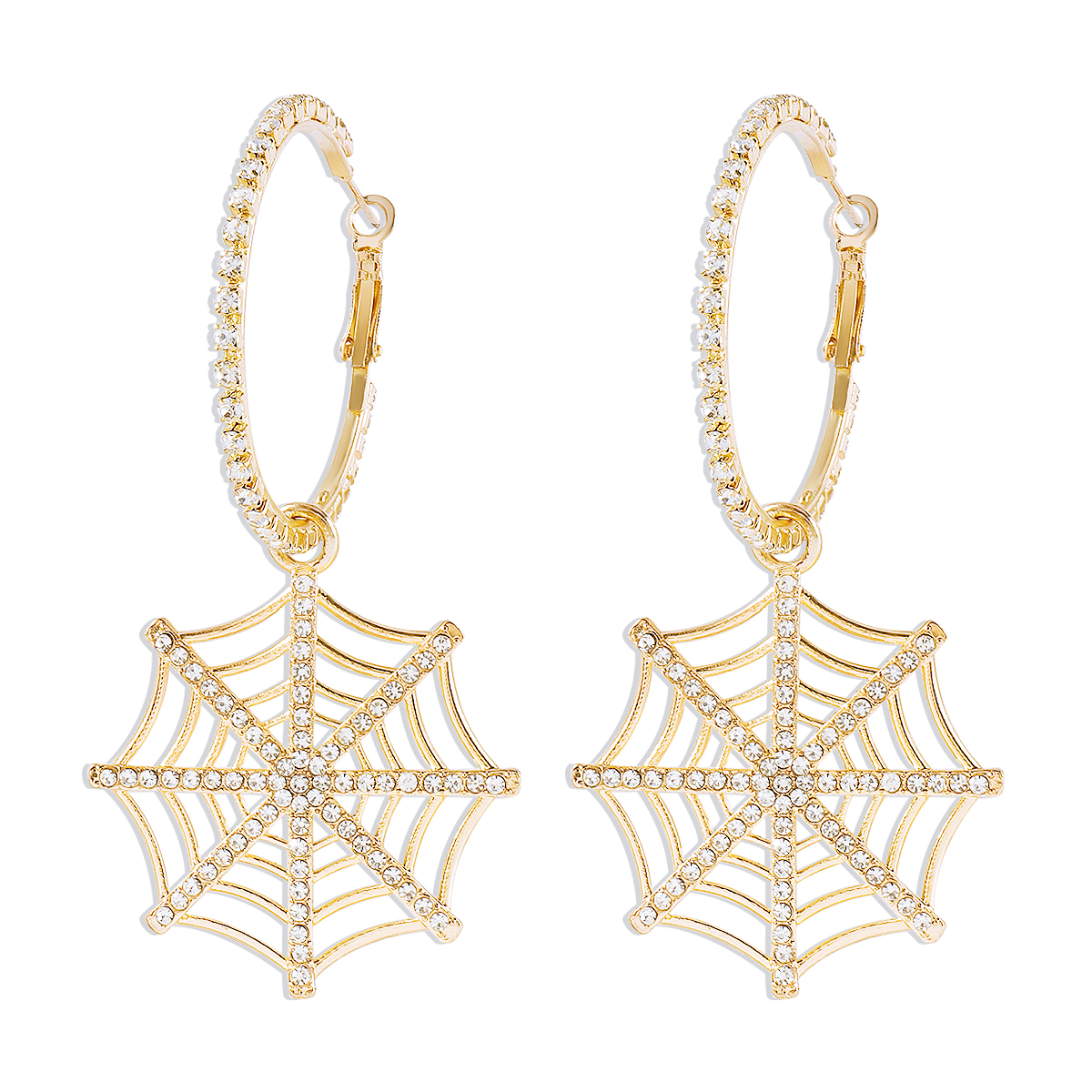 1 Pair Hip-Hop Exaggerated Streetwear Spider Web Hollow Out Inlay Alloy Iron Rhinestones Drop Earrings display picture 3