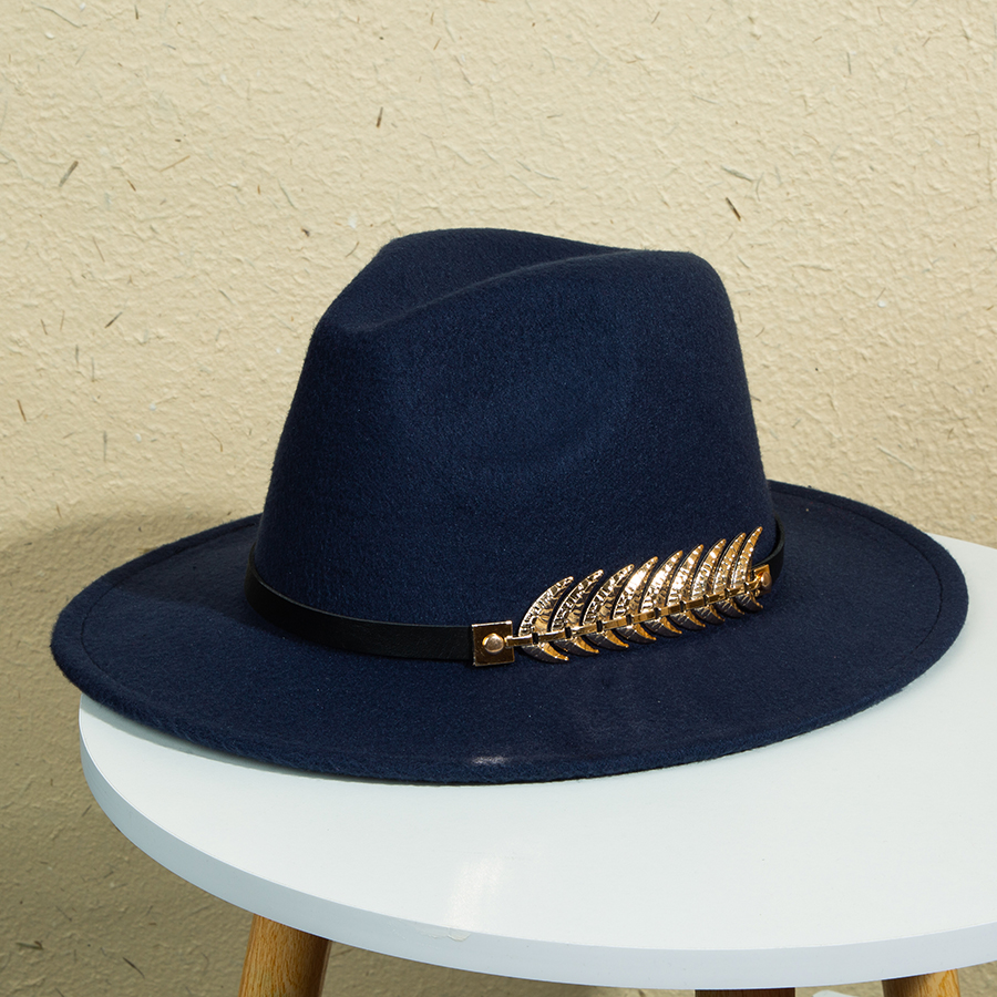 Unisex Retro Classic Style Leaves Solid Color Belt Buckle Wide Eaves Fedora Hat display picture 3