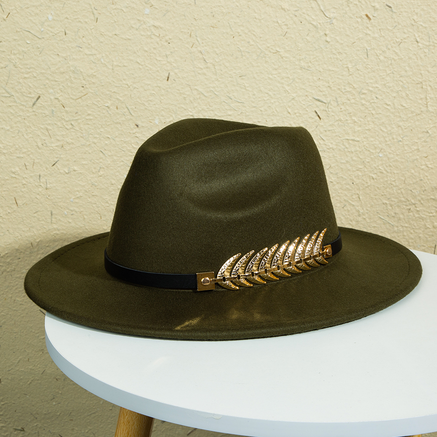 Unisex Retro Classic Style Leaves Solid Color Belt Buckle Wide Eaves Fedora Hat display picture 9