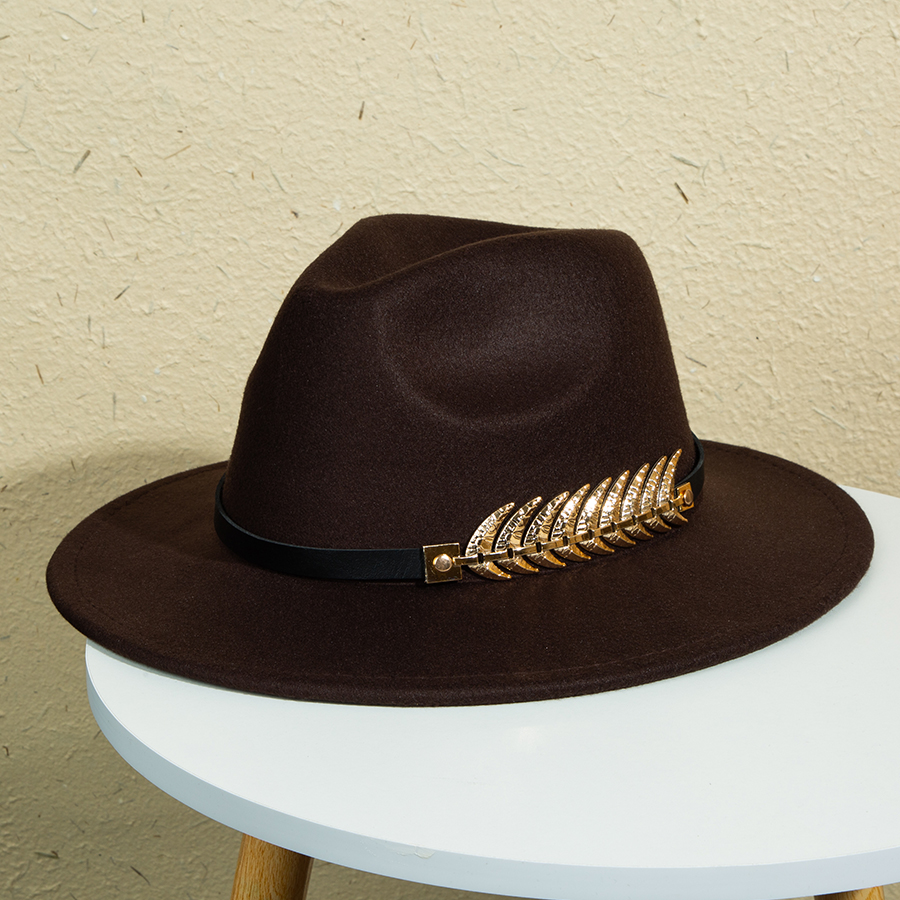 Unisex Retro Classic Style Leaves Solid Color Belt Buckle Wide Eaves Fedora Hat display picture 6