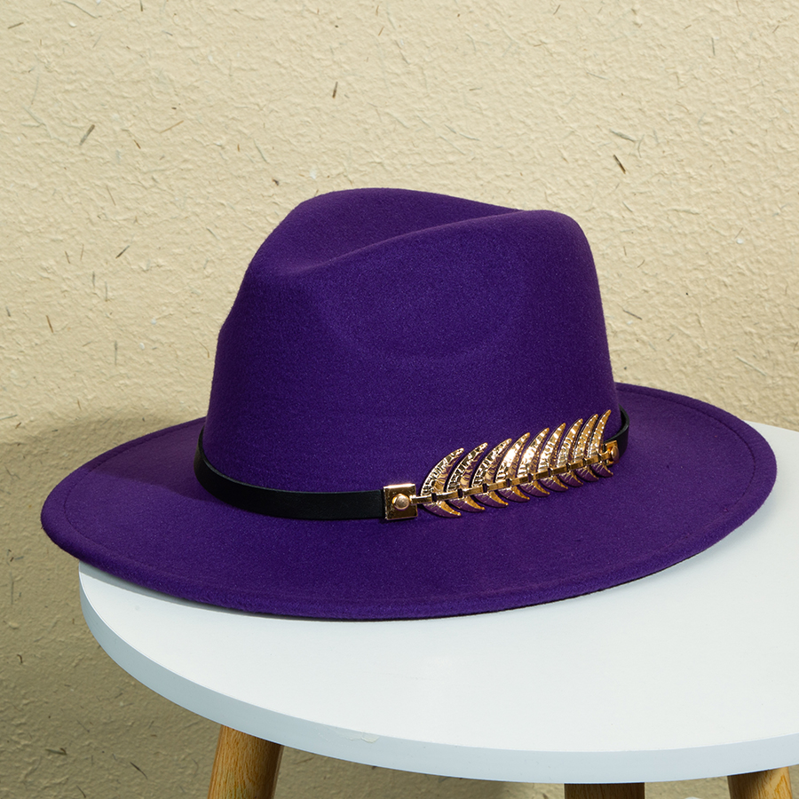 Unisex Retro Classic Style Leaves Solid Color Belt Buckle Wide Eaves Fedora Hat display picture 11