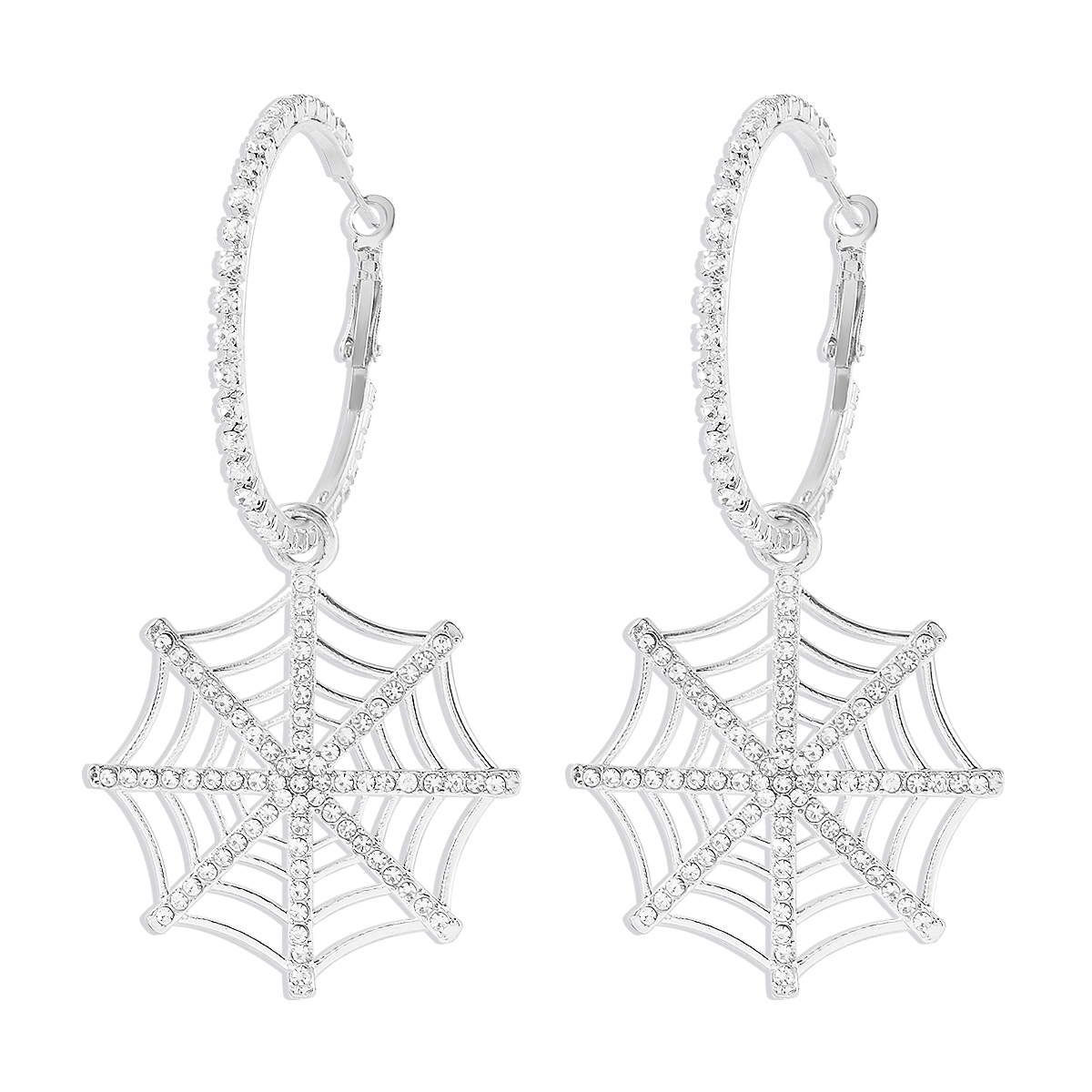1 Pair Hip-Hop Exaggerated Streetwear Spider Web Hollow Out Inlay Alloy Iron Rhinestones Drop Earrings display picture 1