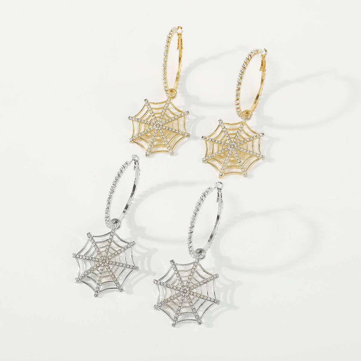 1 Pair Hip-Hop Exaggerated Streetwear Spider Web Hollow Out Inlay Alloy Iron Rhinestones Drop Earrings display picture 13