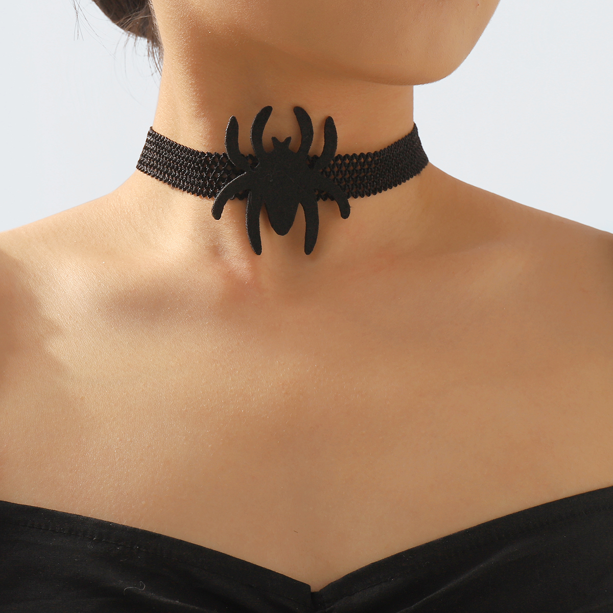 Wholesale Jewelry Gothic Exaggerated Streetwear Rose Spider Plastic Cloth Iron Lace Choker display picture 3