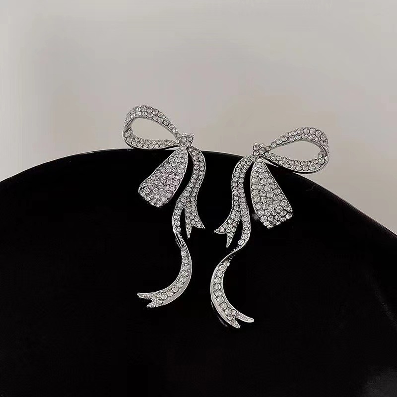1 Pair Ig Style Korean Style Bow Knot Inlay Alloy Rhinestones Drop Earrings display picture 1