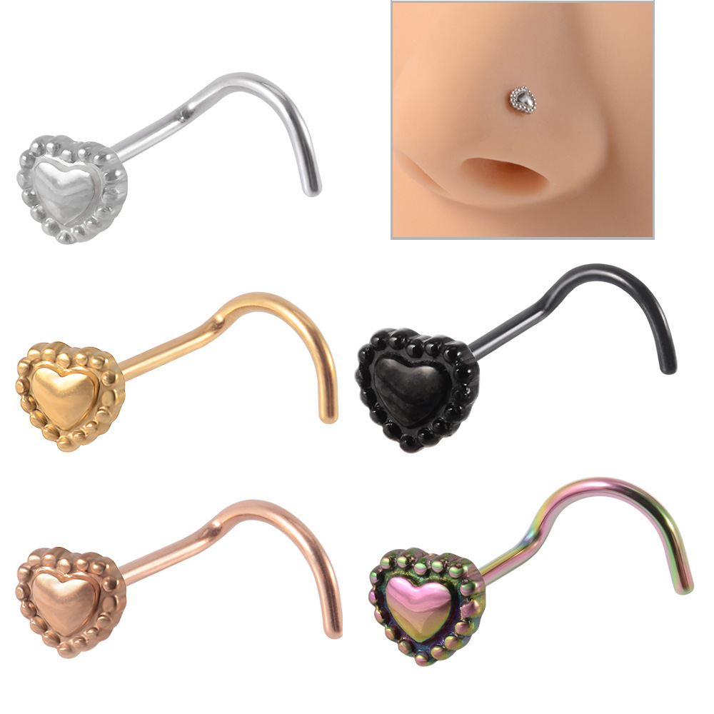 Streetwear Cool Style Heart Shape Stainless Steel Nose Studs display picture 1