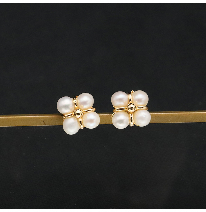 1 Pair Cute Sweet Solid Color Plating Freshwater Pearl Sterling Silver 18k Gold Plated Ear Studs display picture 2