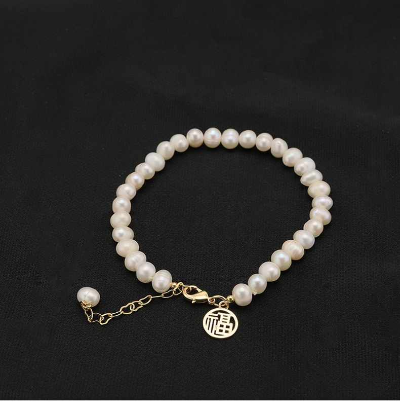 Retro Lady Solid Color Freshwater Pearl Beaded Plating 18k Gold Plated Bracelets display picture 2