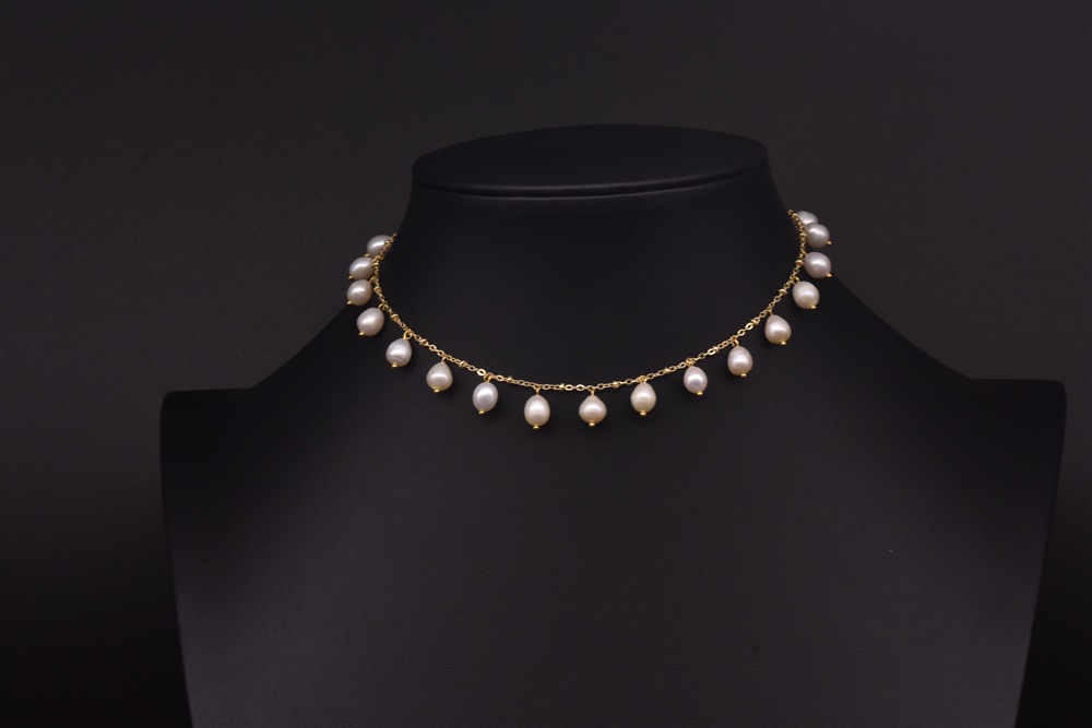 Retro Water Droplets Freshwater Pearl Copper Plating 18k Gold Plated Necklace display picture 2