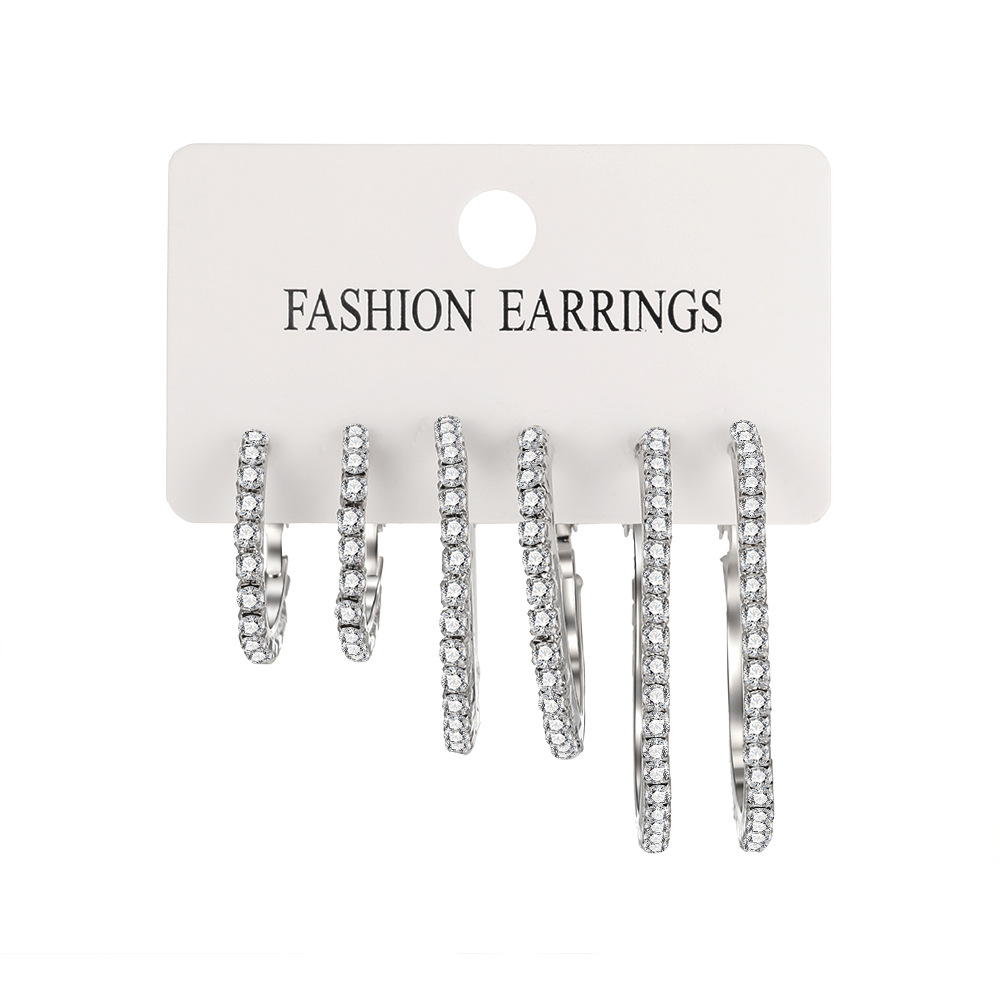 1 Set Modern Style Round Inlay Alloy Rhinestones Earrings display picture 2