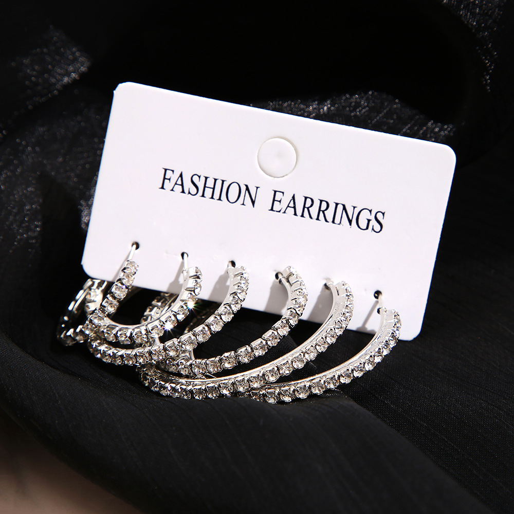 1 Set Modern Style Round Inlay Alloy Rhinestones Earrings display picture 3