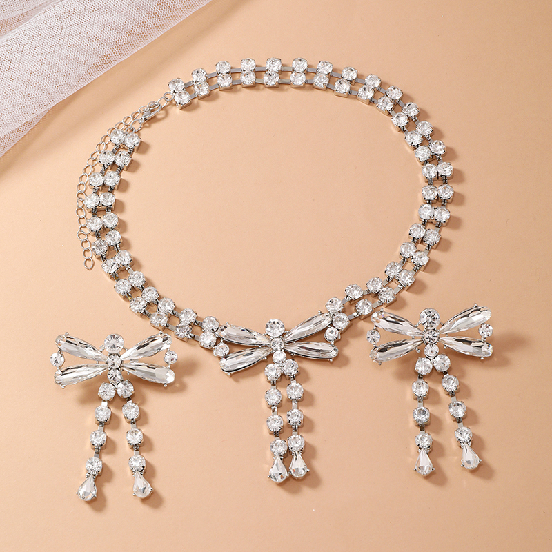 Elegant Wedding Bridal Bow Knot Alloy Inlay Rhinestones Women's Earrings Necklace display picture 2